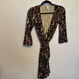 Diane Von Furstenberg DVF Leopard Print Thanksgiving dinner brown wrap Dress